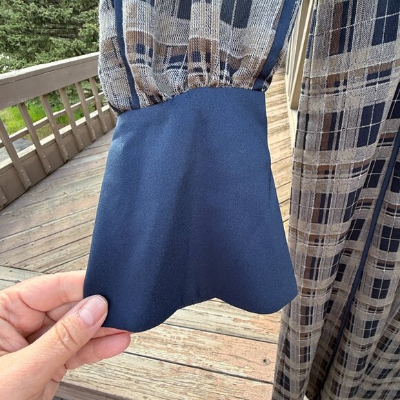 NWT Clane Checked Piping Long Sleeve Maxi Dress - Picture 14 of 16